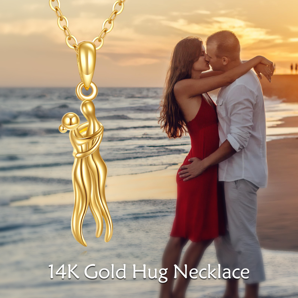 14K Gold Couple Hugging Pendant Necklace-6