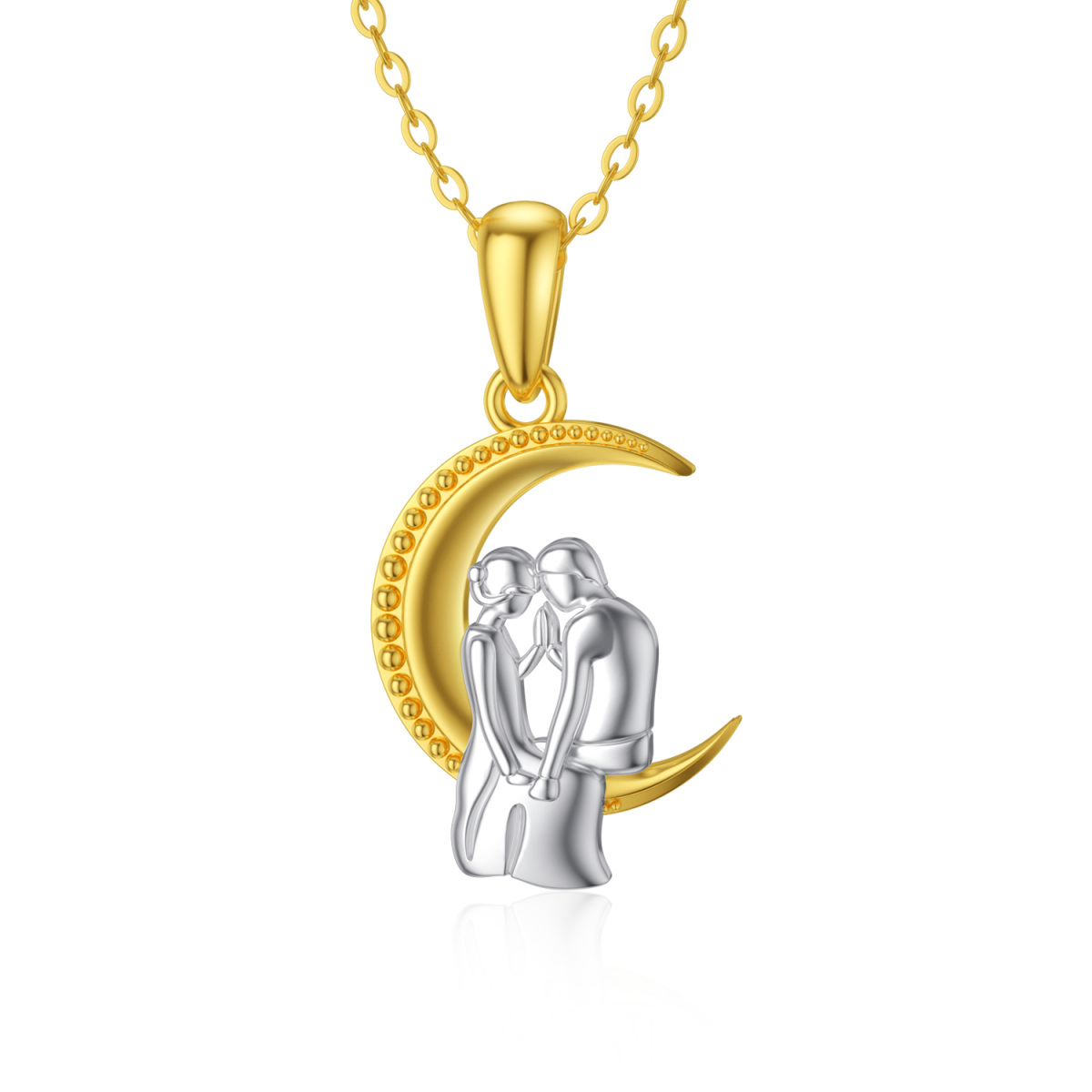 14K Gold Couple & Moon Pendant Necklace-1