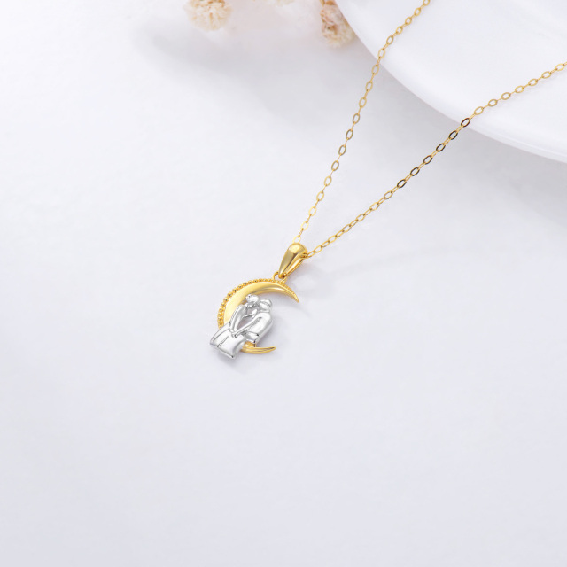 Colar com pingente de casal e lua em ouro 14K -5