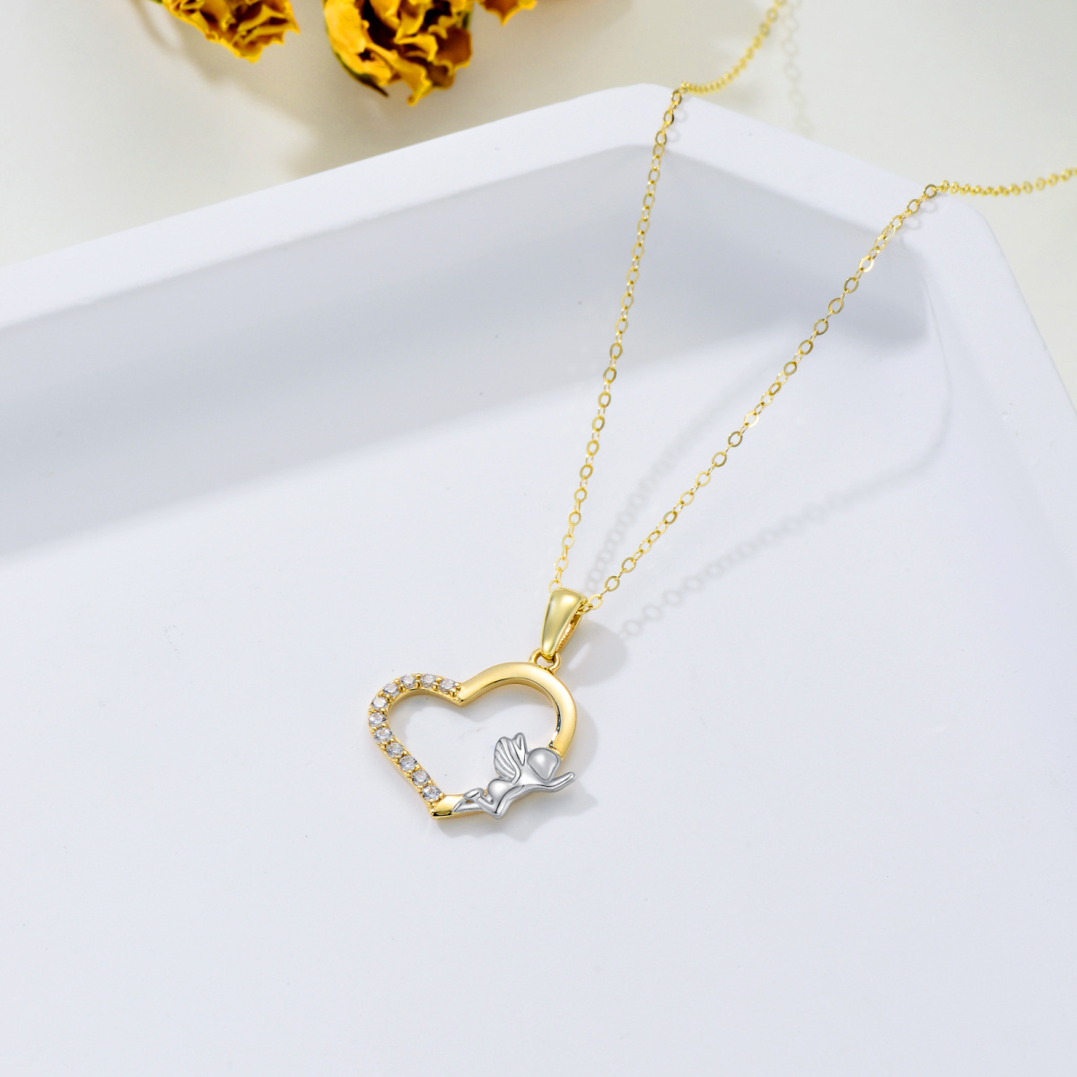 10K Gold Couple Pendant Necklace-4