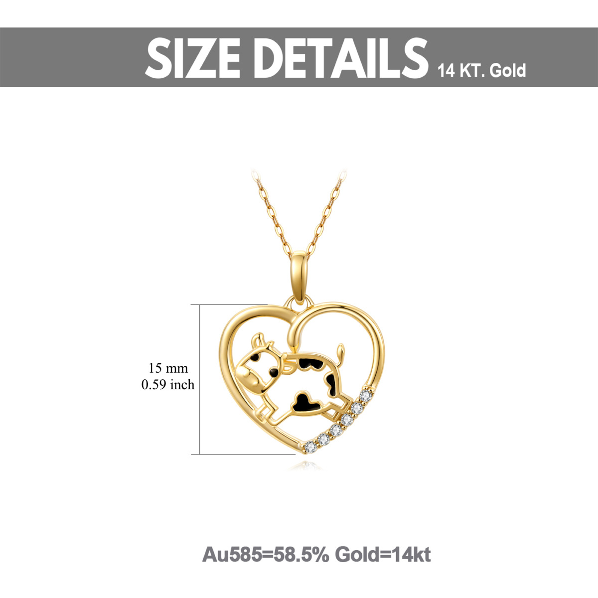 14K Gold Cubic Zirconia Cow & Heart Pendant Necklace-5