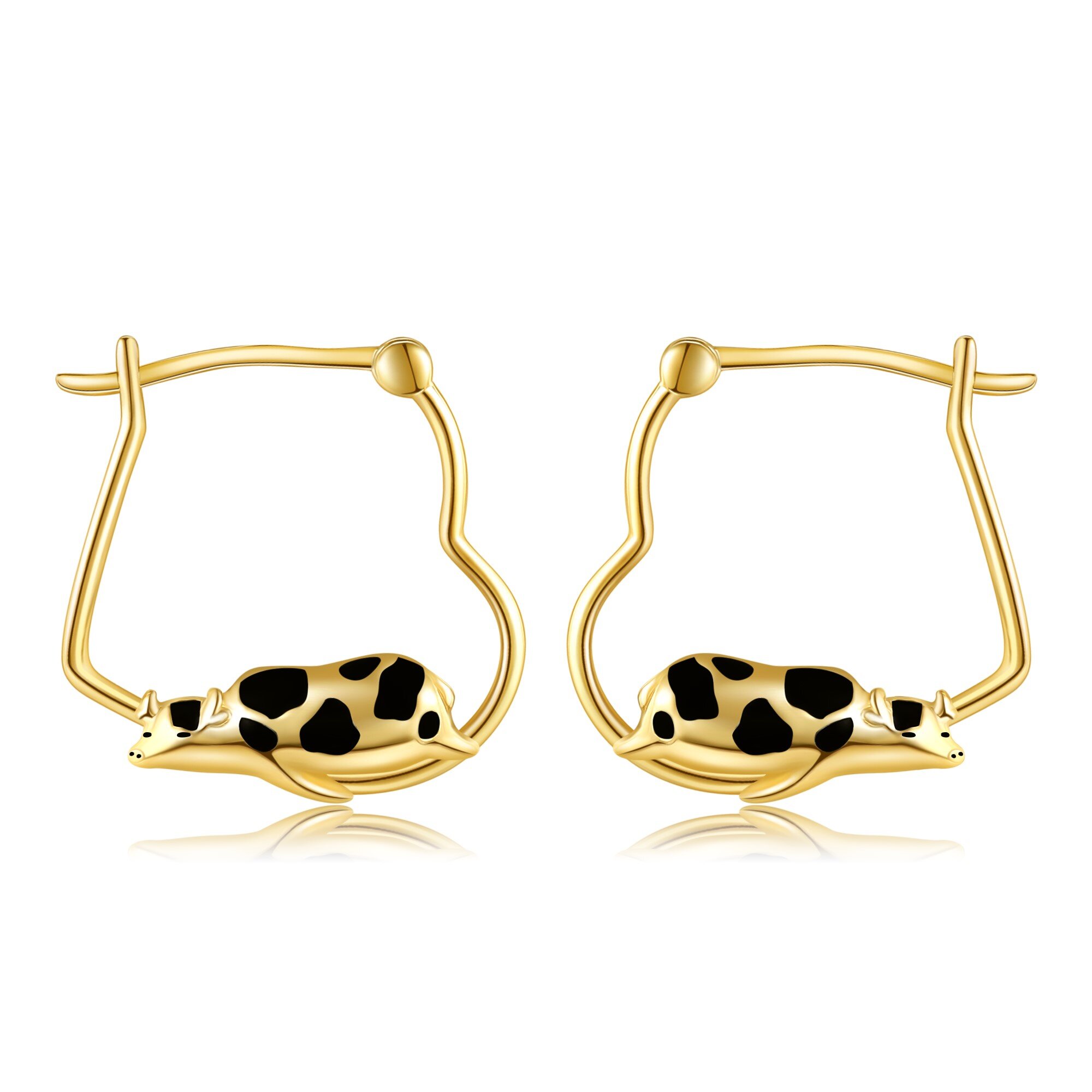 14K Gold Cow Hoop E… - image