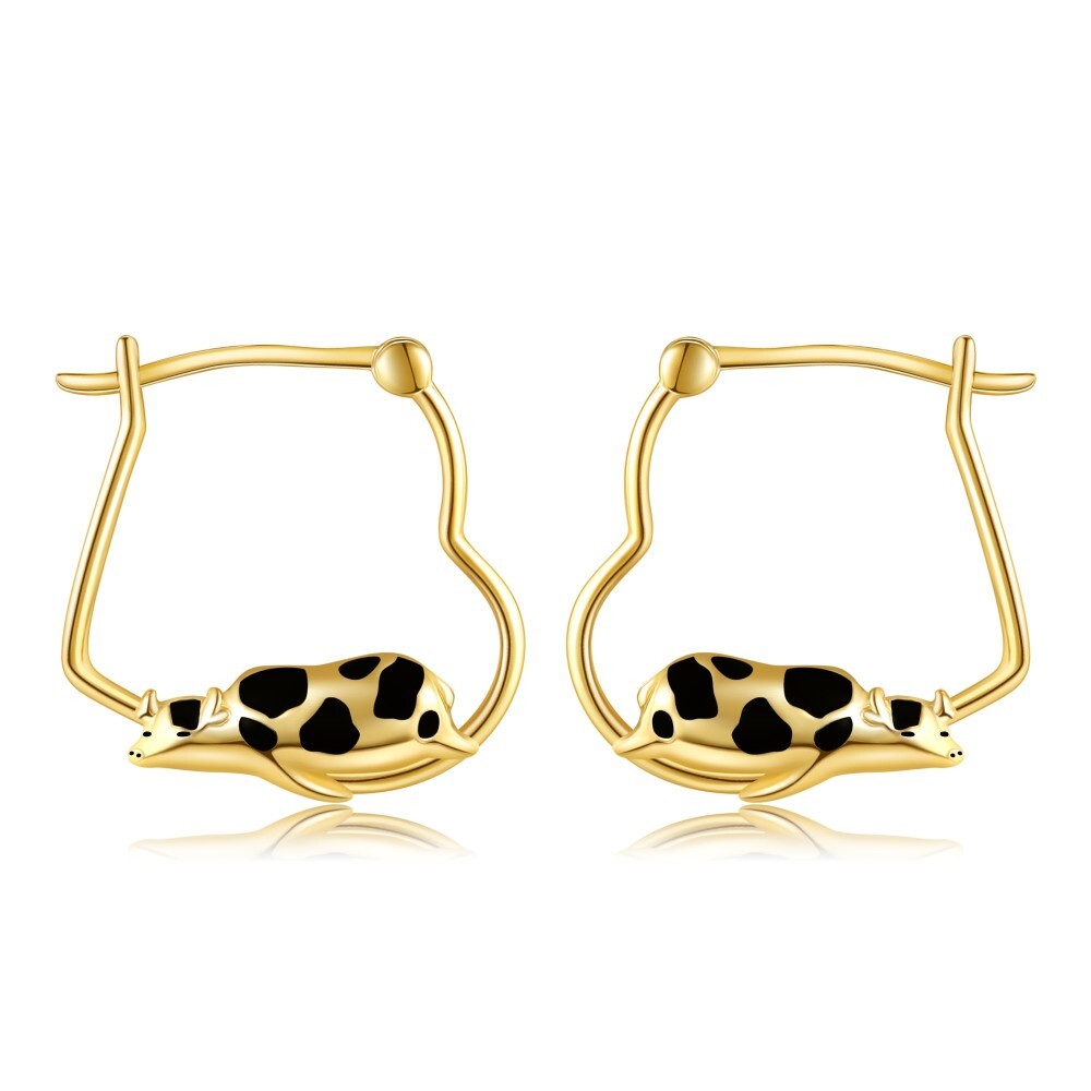 Pendientes de aro con forma de vaca en oro de 18 quilates-1