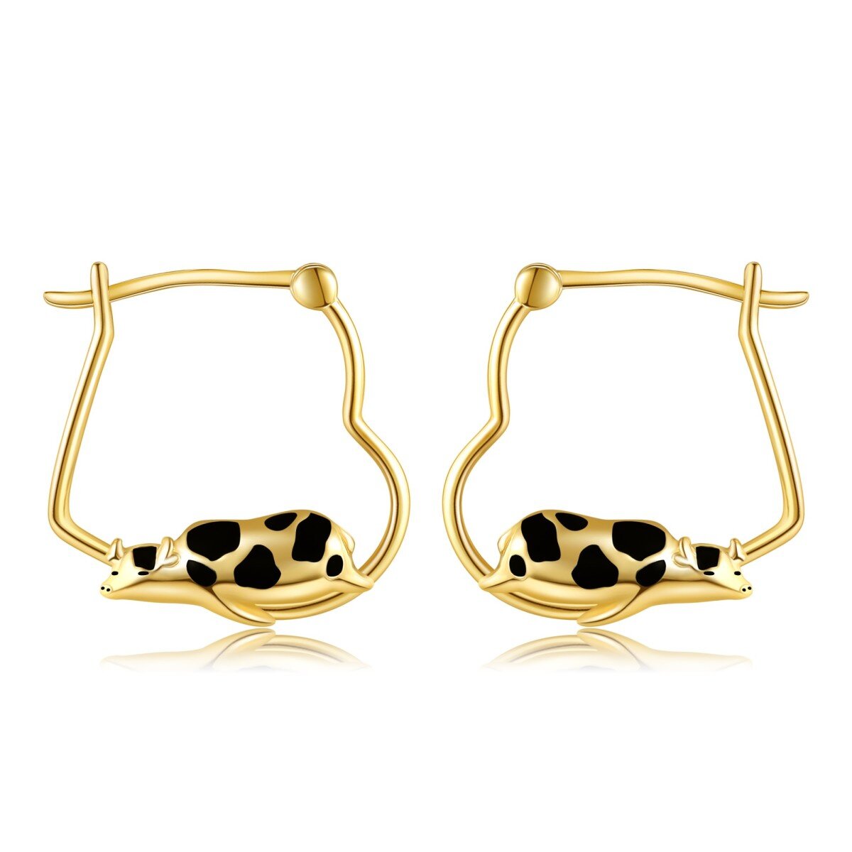 Pendientes de aro con forma de vaca en oro de 14 quilates-1