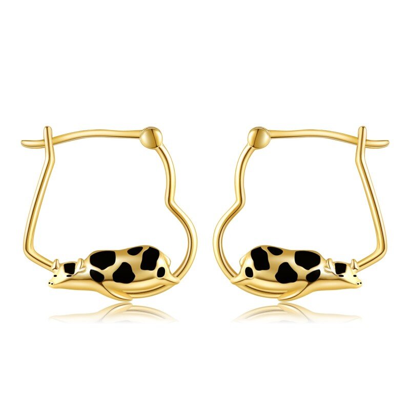 14K Gold Cow Hoop Earrings-1