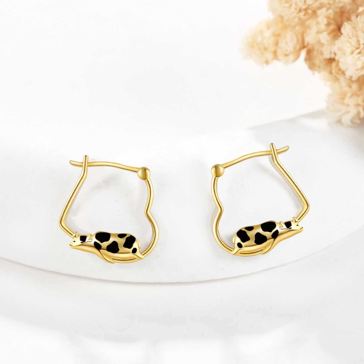 Pendientes de aro con forma de vaca en oro de 14 quilates-3