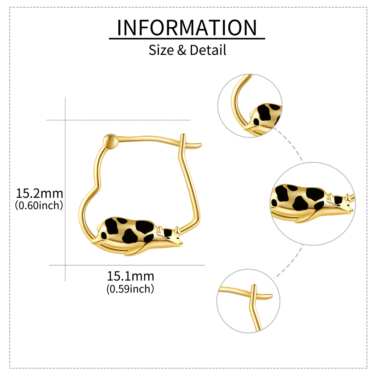 Pendientes de aro con forma de vaca en oro de 14 quilates-5