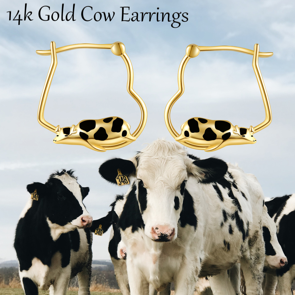 Pendientes de aro con forma de vaca en oro de 14 quilates-6