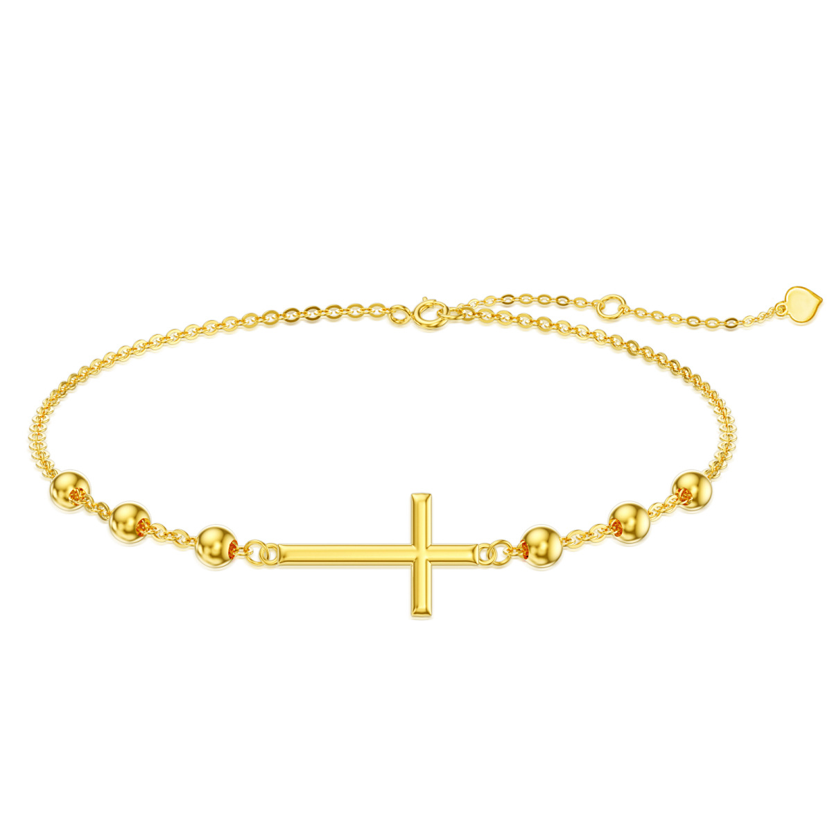 10K Gold Cross Bead Station Chain Bracelet-1