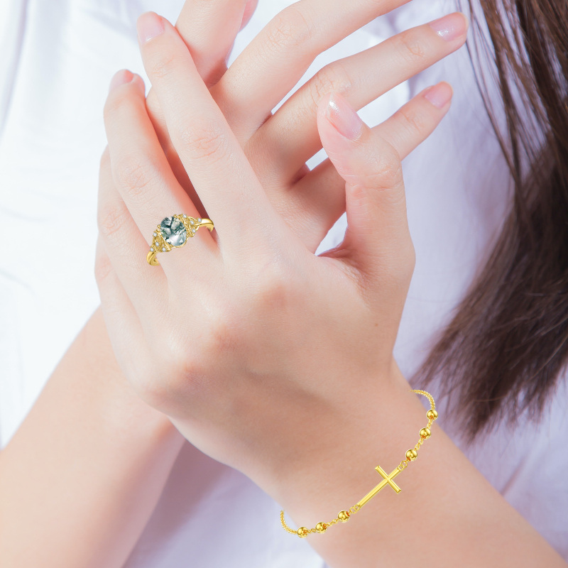 10K White Gold Cross Bead Station Chain Bracelet-2