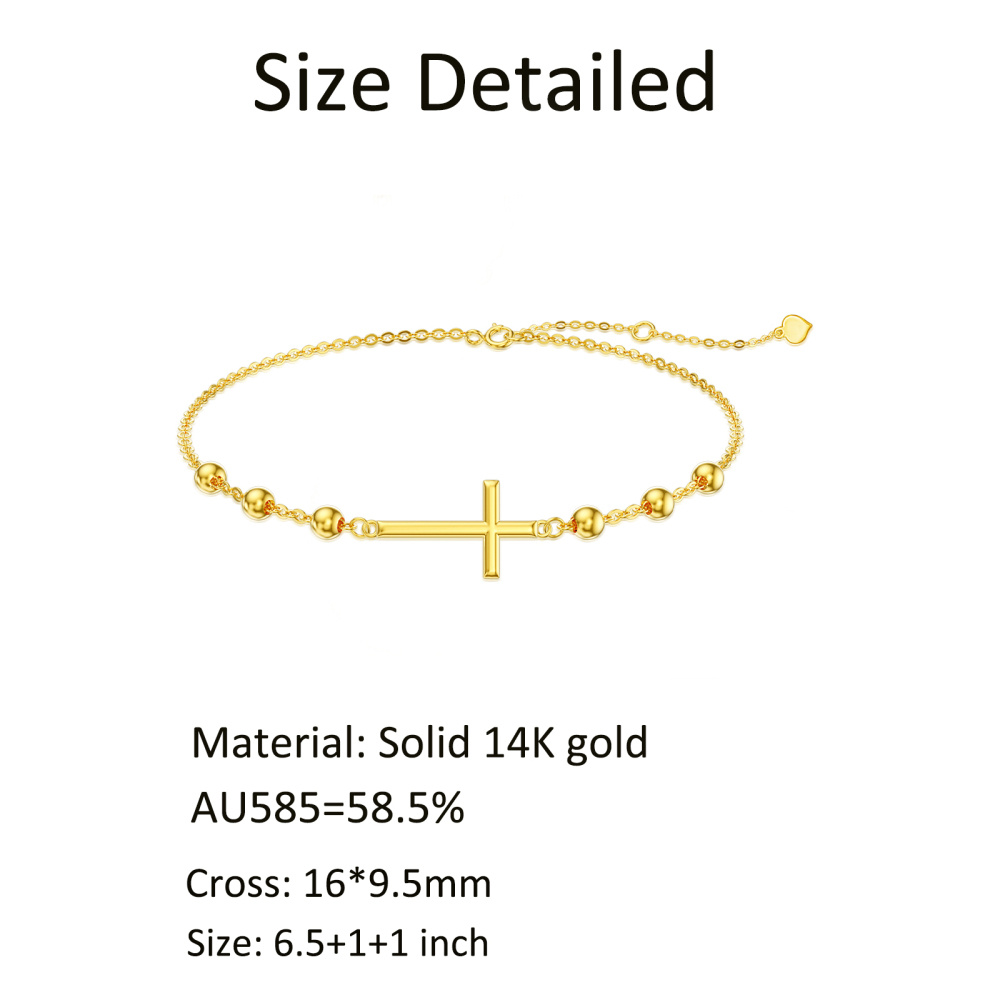 Pulseira de corrente de estação com contas de cruz em ouro 10K-6