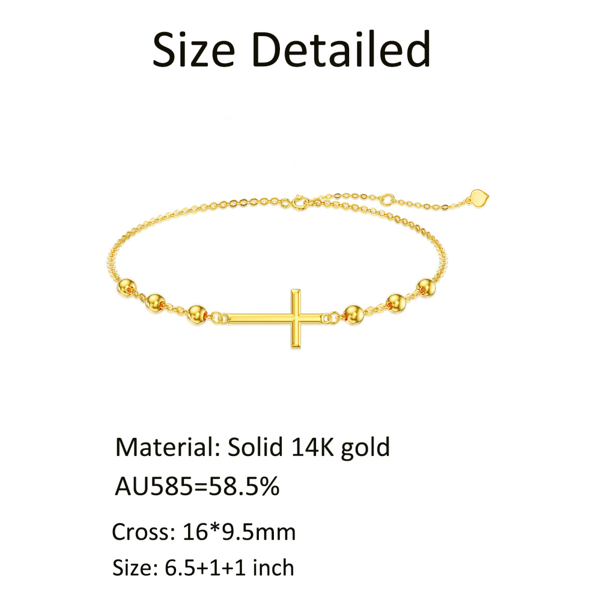 10K Gold Cross Bead Station Chain Bracelet-6