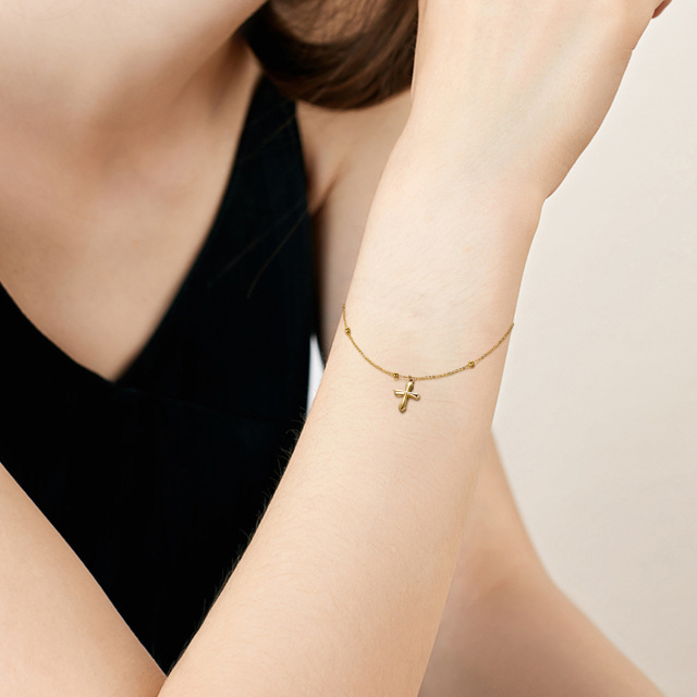 Bracciale a catena con stazione di perline in oro 18K-2