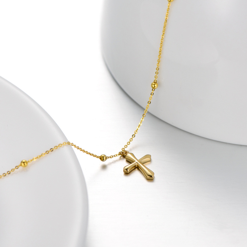 10K Gold Cross Bead Station Chain Bracelet-4