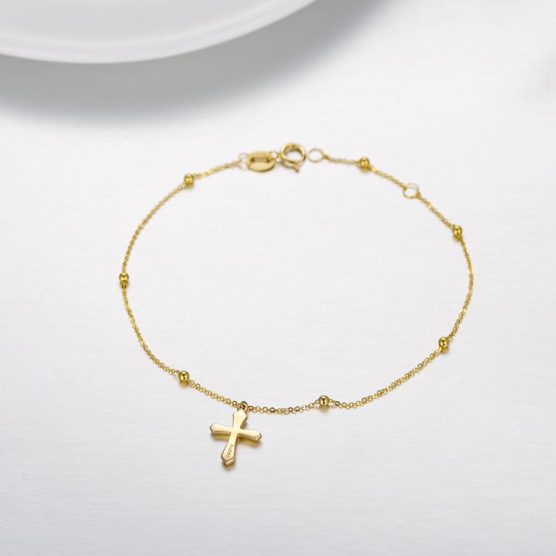 10K Gold Cross Bead Station Chain Bracelet-5