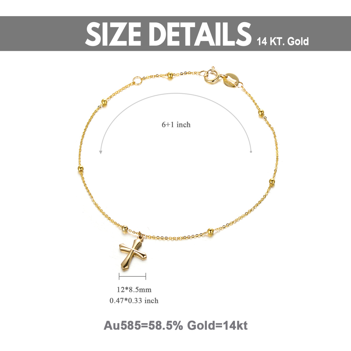 18K Gold Cross Bead Station Chain Bracelet-6