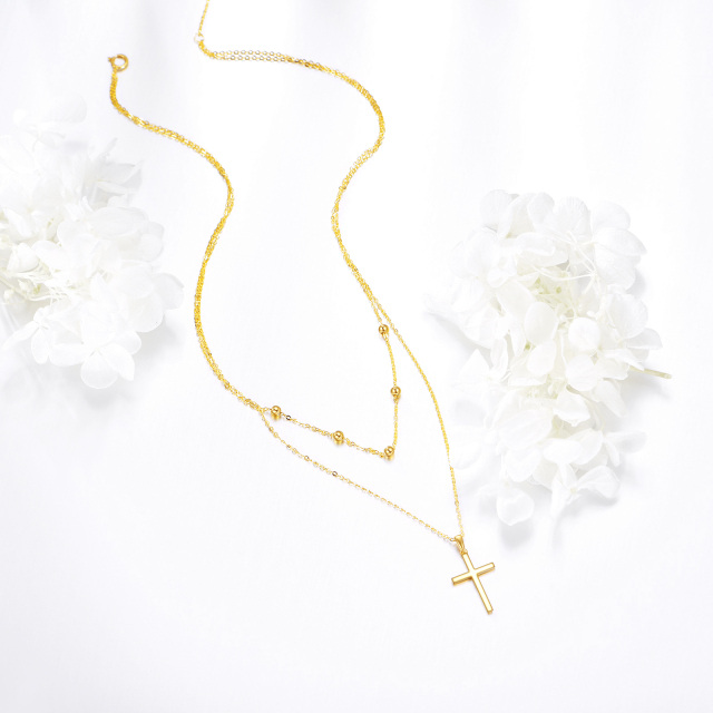 14K gouden kruiskraalstationketting gelaagde ketting-4