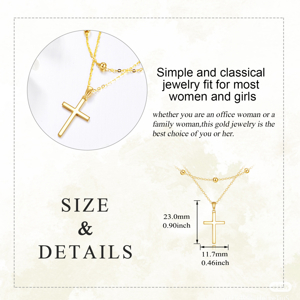 10K Gold Cross Bead Station Chain Layered Necklace-5