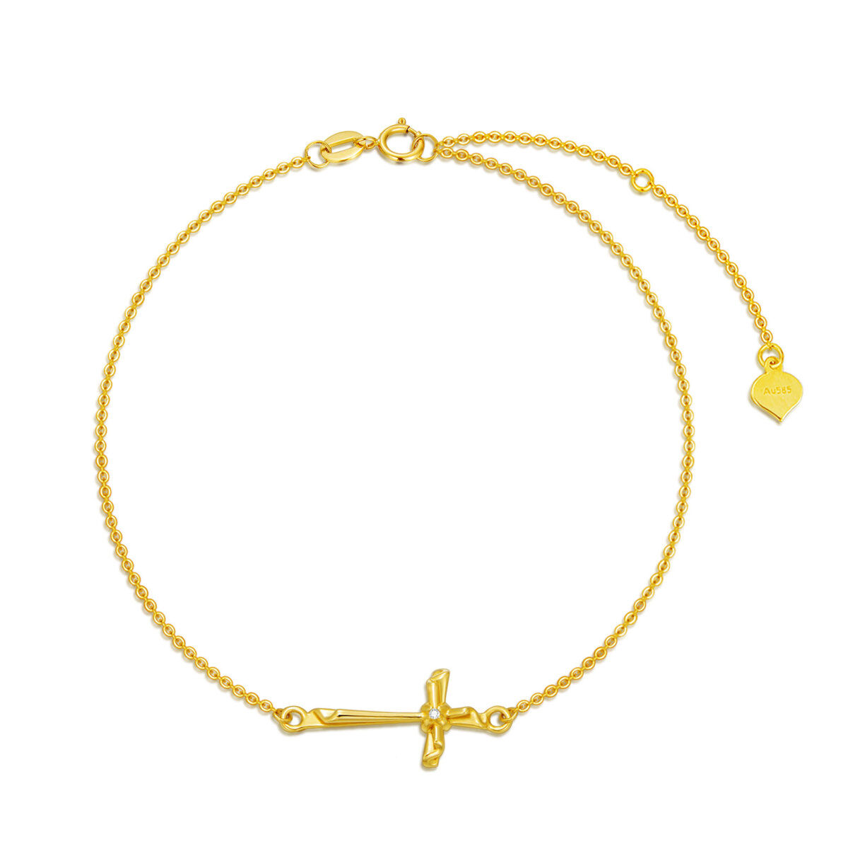 10K Gold Cubic Zirconia Cross Bowknot Charm Bracelet-1