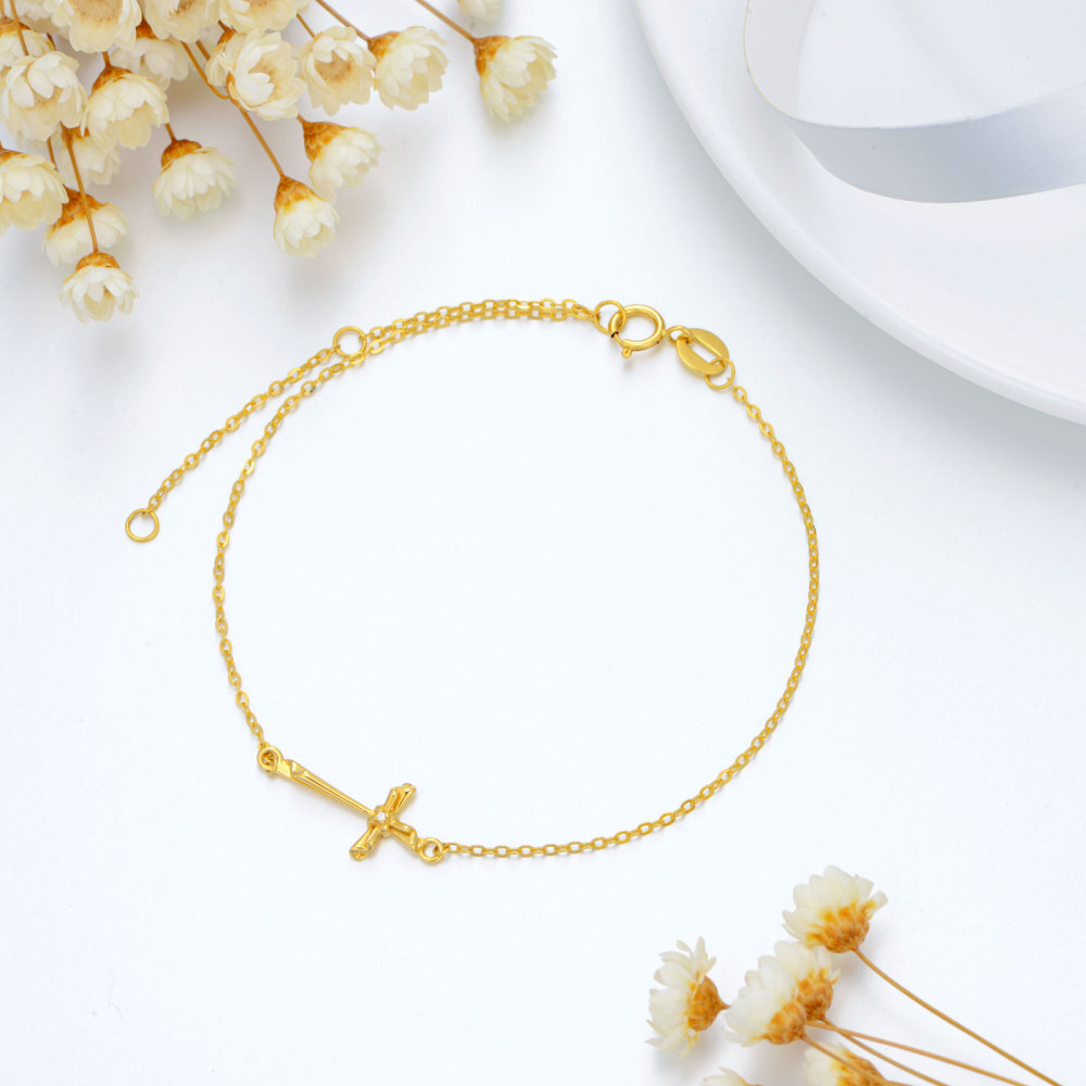 10K Gouden Kubische Zirkonia Kruis Boogknoop Hanger Armband-3