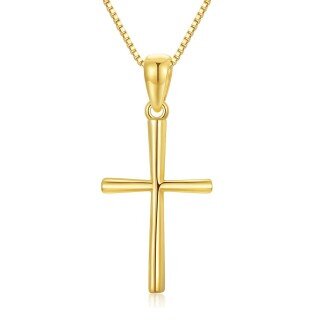 10K Gold Cross Box Chain Necklace for Women-16