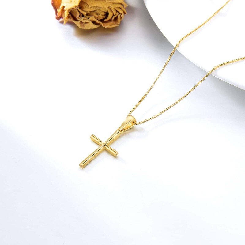 14K Gold Cross Box Chain Necklace for Women-4