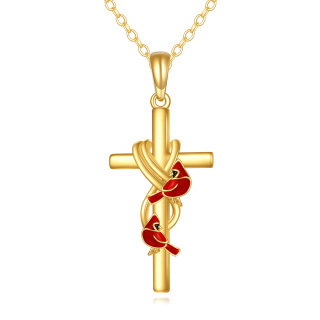14K Gold Cross Cardinals Pendant Necklace-3
