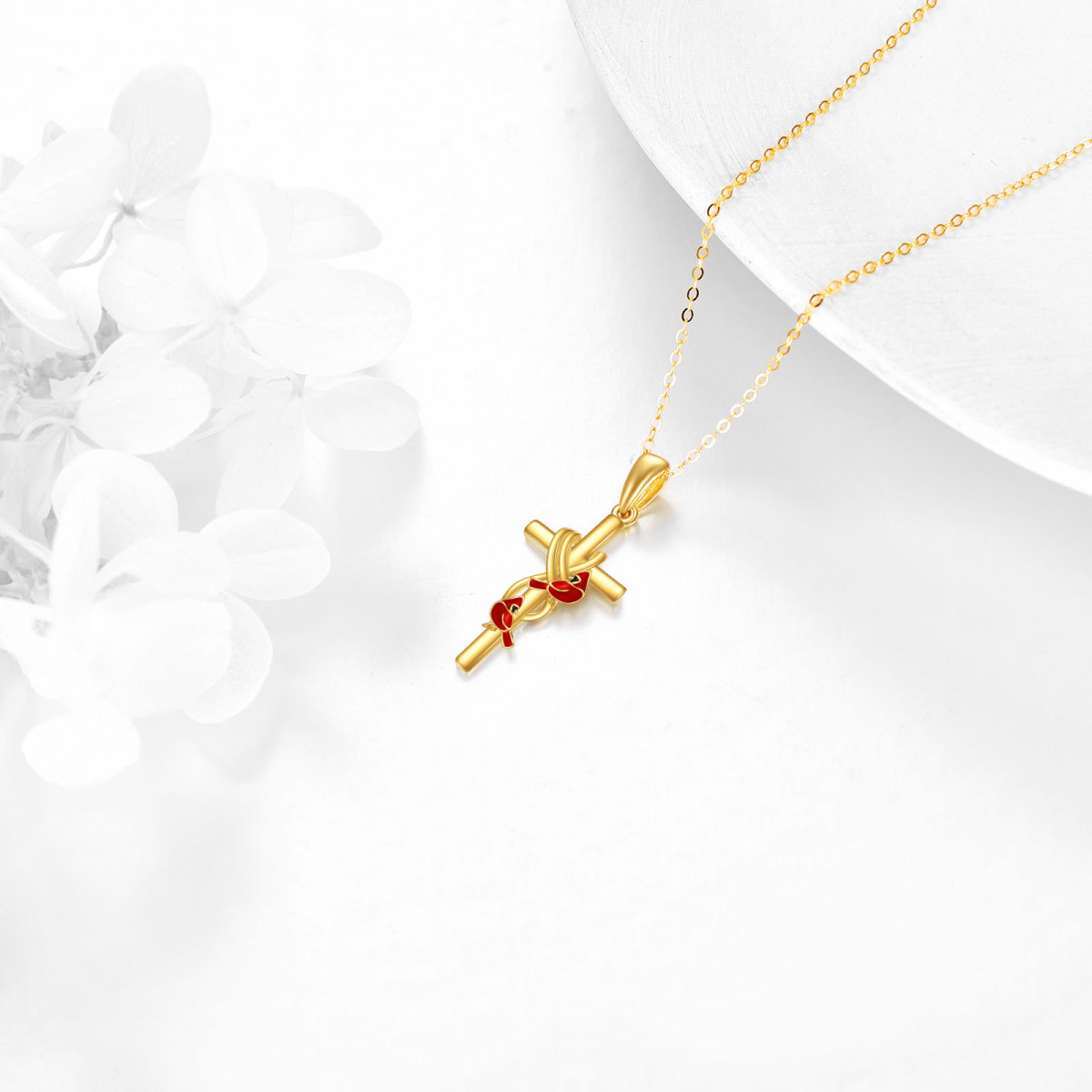 14K Gold Cross Cardinals Pendant Necklace-4