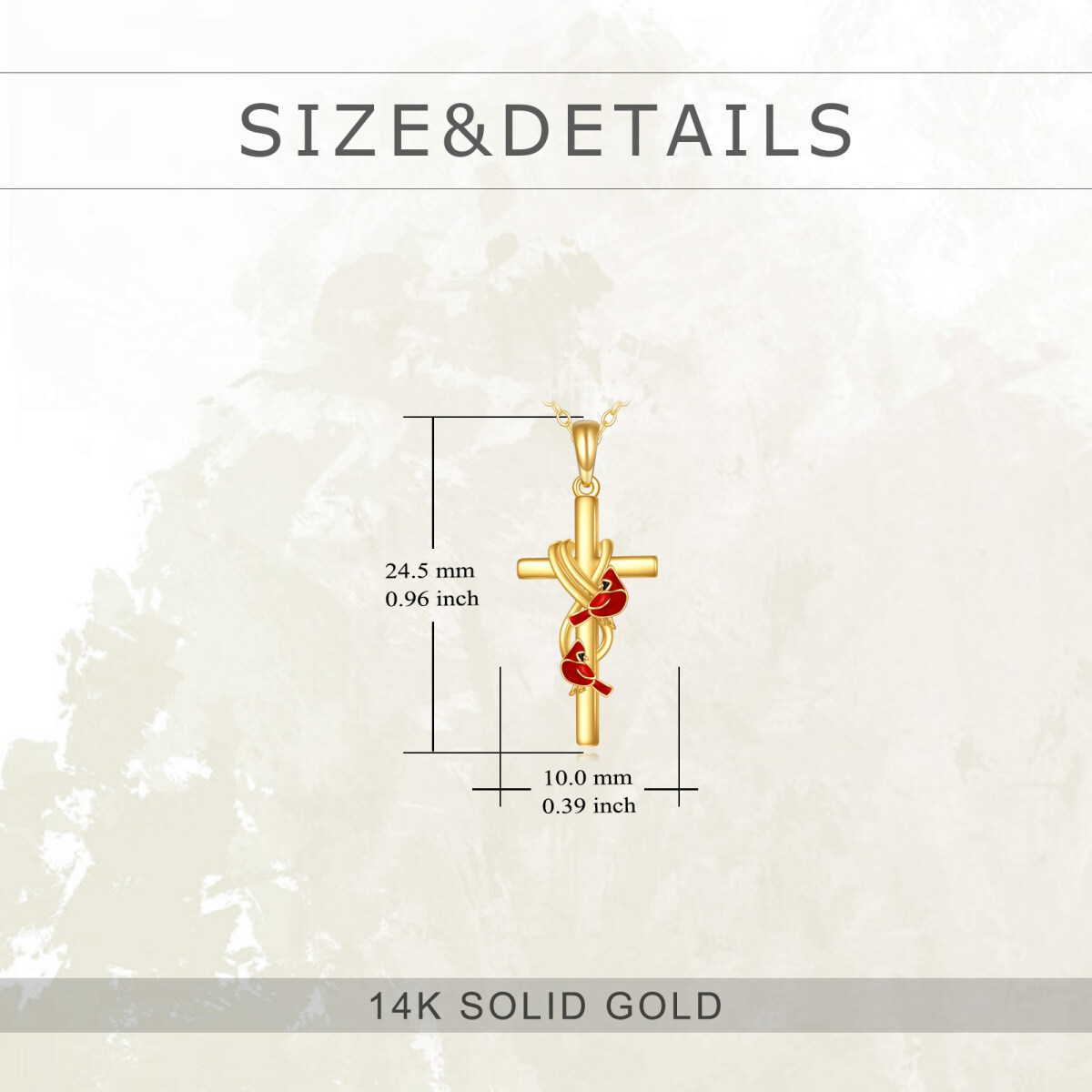 14K Gold Cross Cardinals Pendant Necklace-5