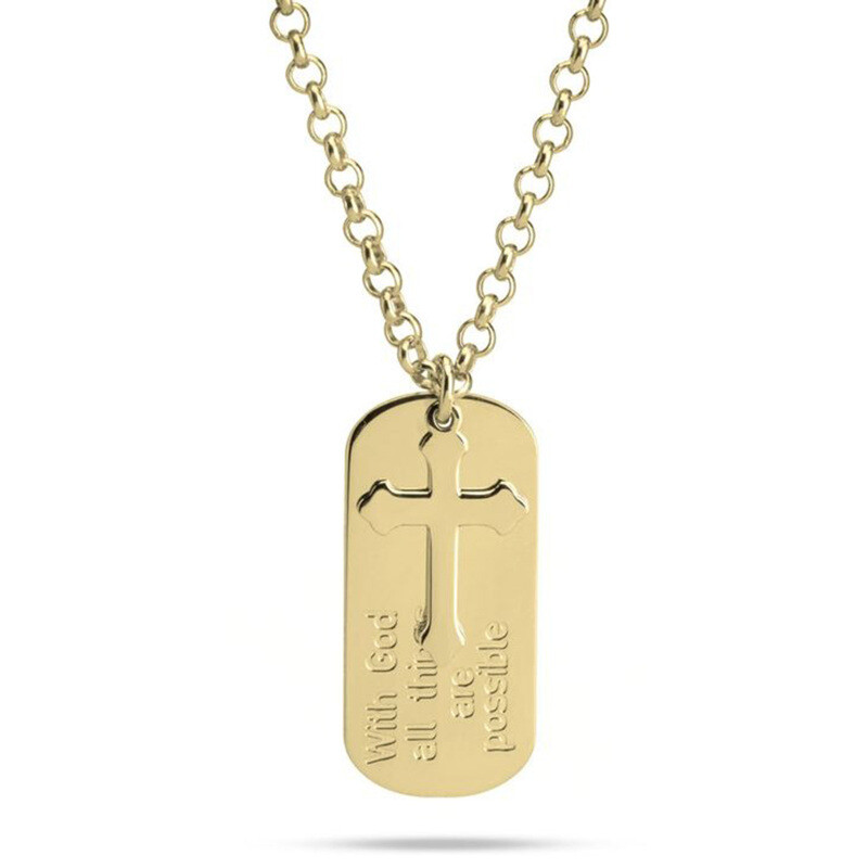 Collar con colgante de cruz y placa para perro de oro de 14 quilates-1