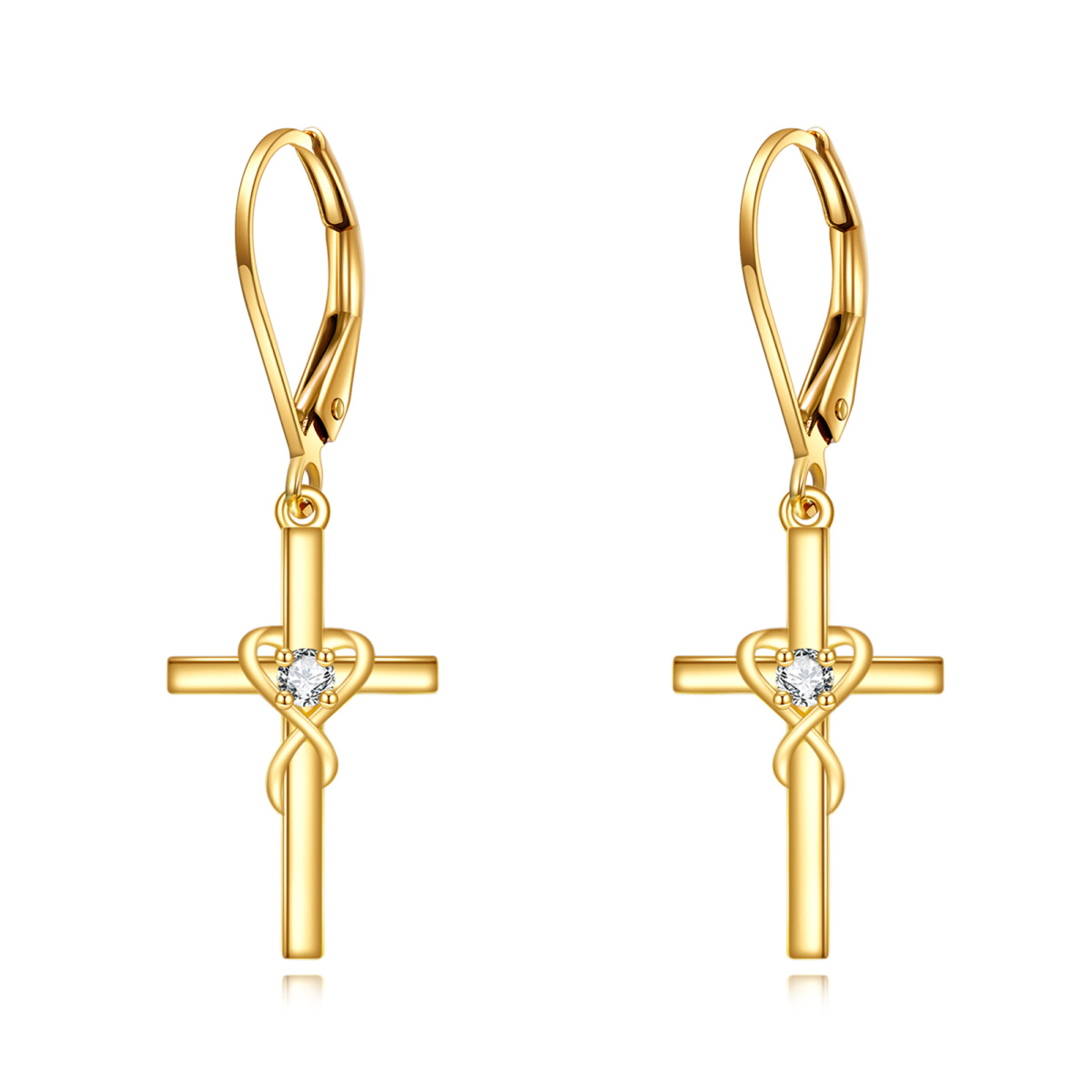 14K Gold Cubic Zirconia Cross Drop Earrings-1