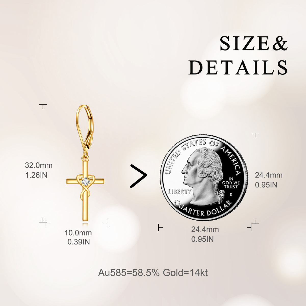 18K Gold Cubic Zirconia Cross Drop Earrings-5