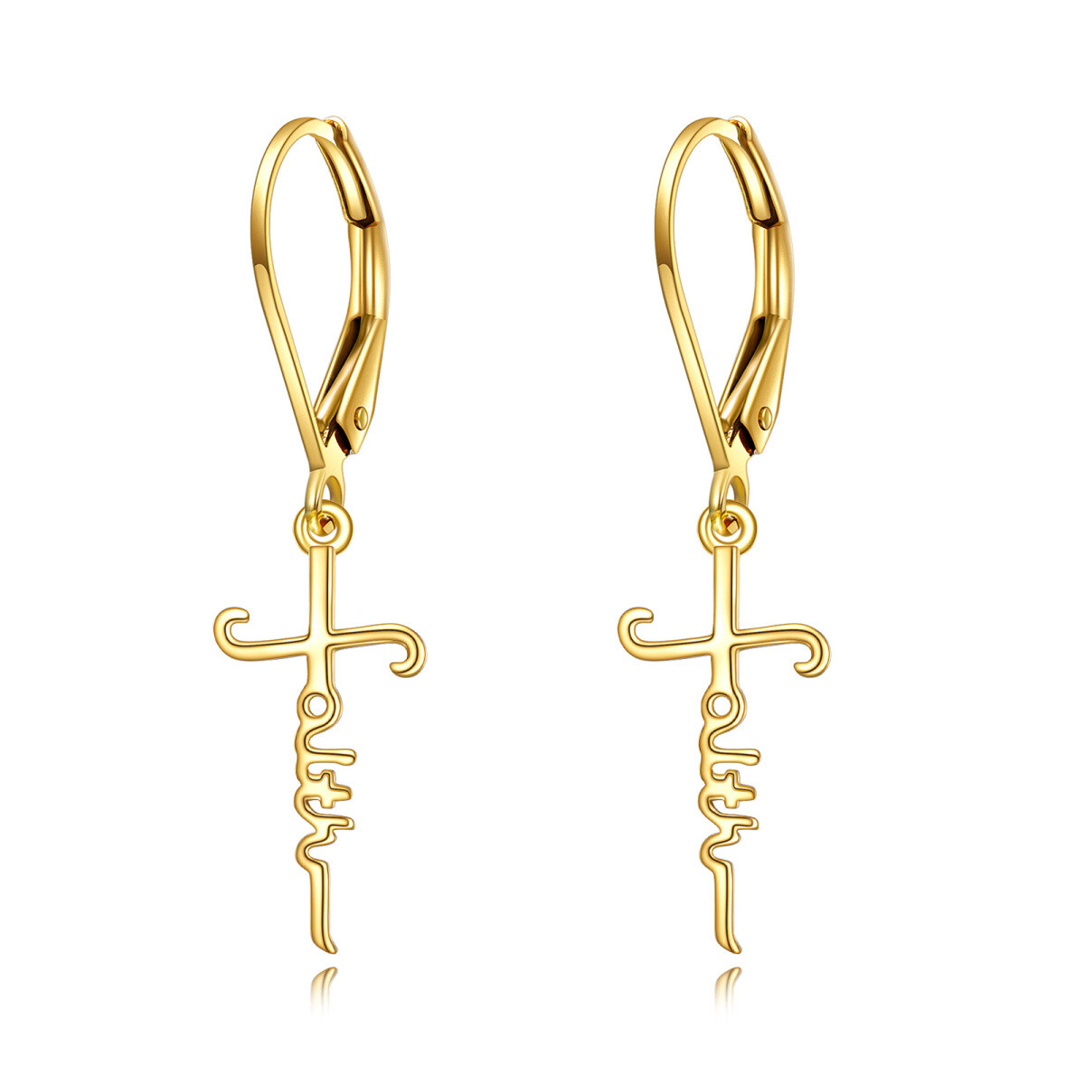 Boucles d'oreilles pendantes en or 14 carats avec croix-1