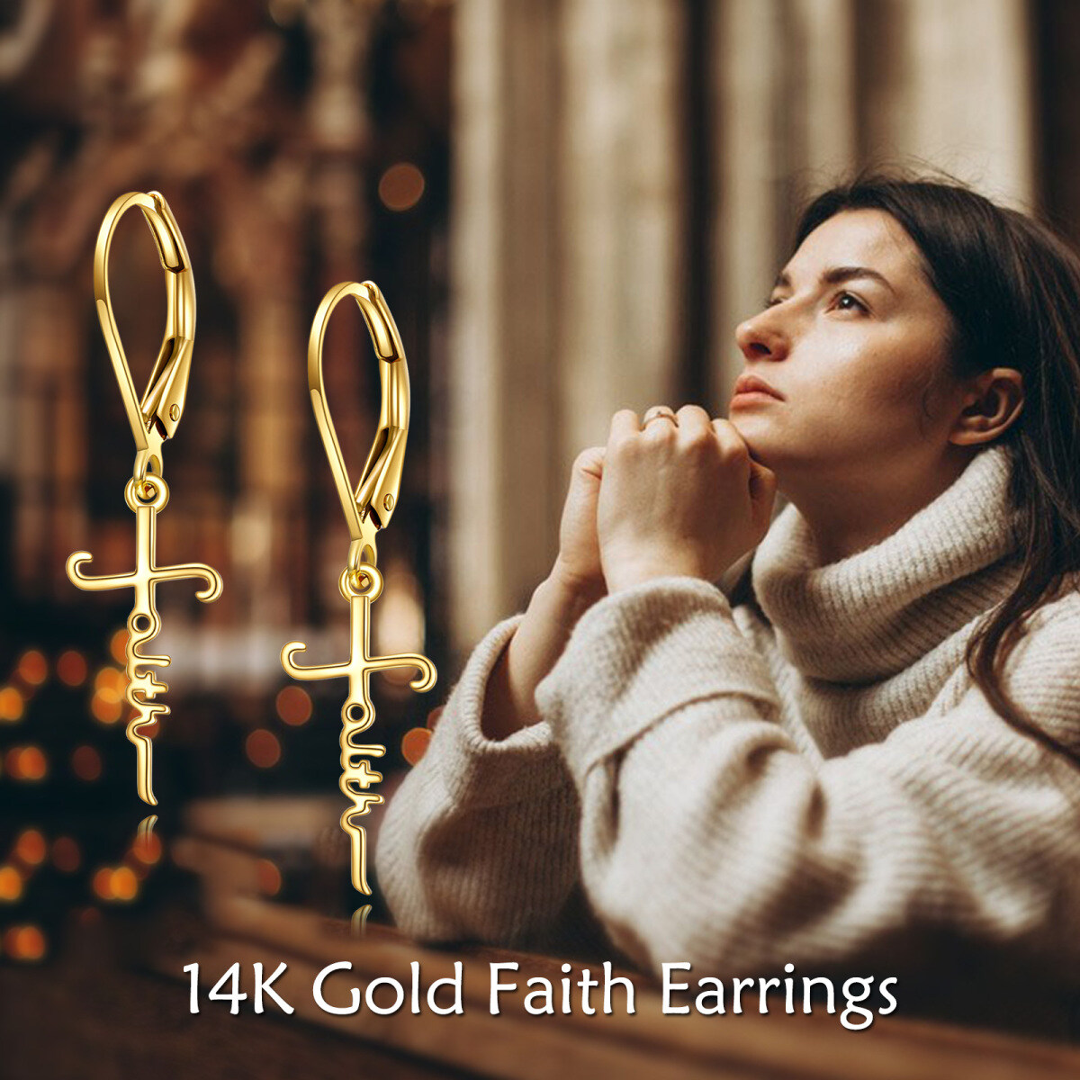 18K Gold Cross Drop Earrings-6