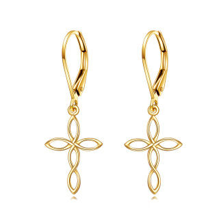 10K Gold Cross Drop Earrings-13