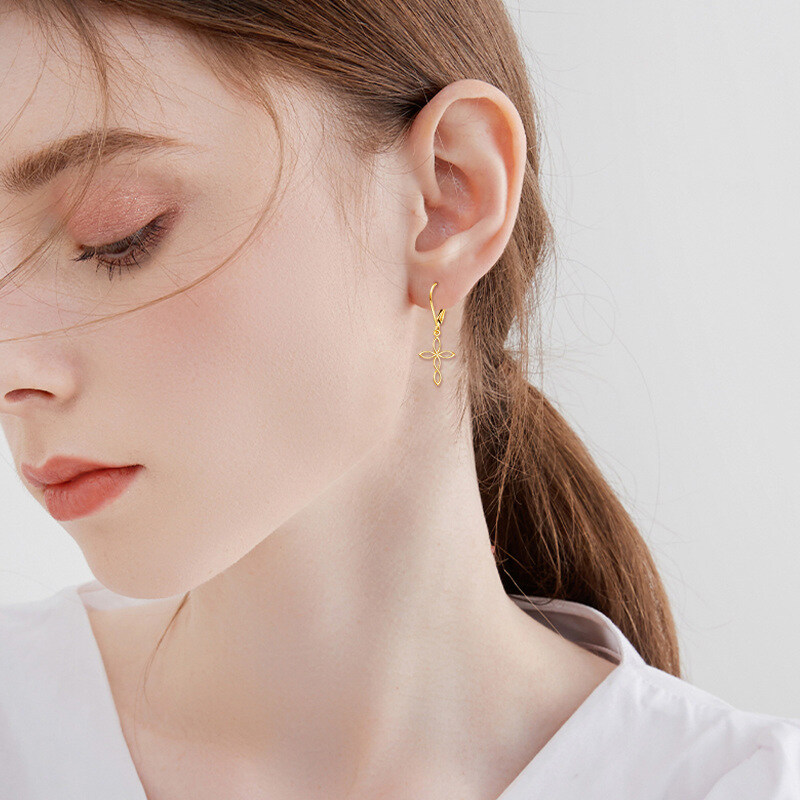 10K White Gold Cross Drop Earrings-2