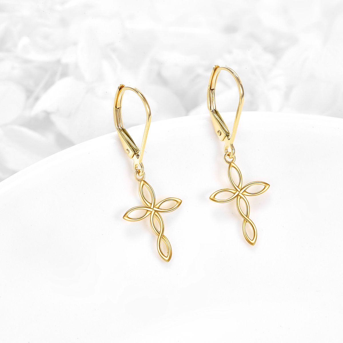 14K Gold Cross Drop Earrings-3