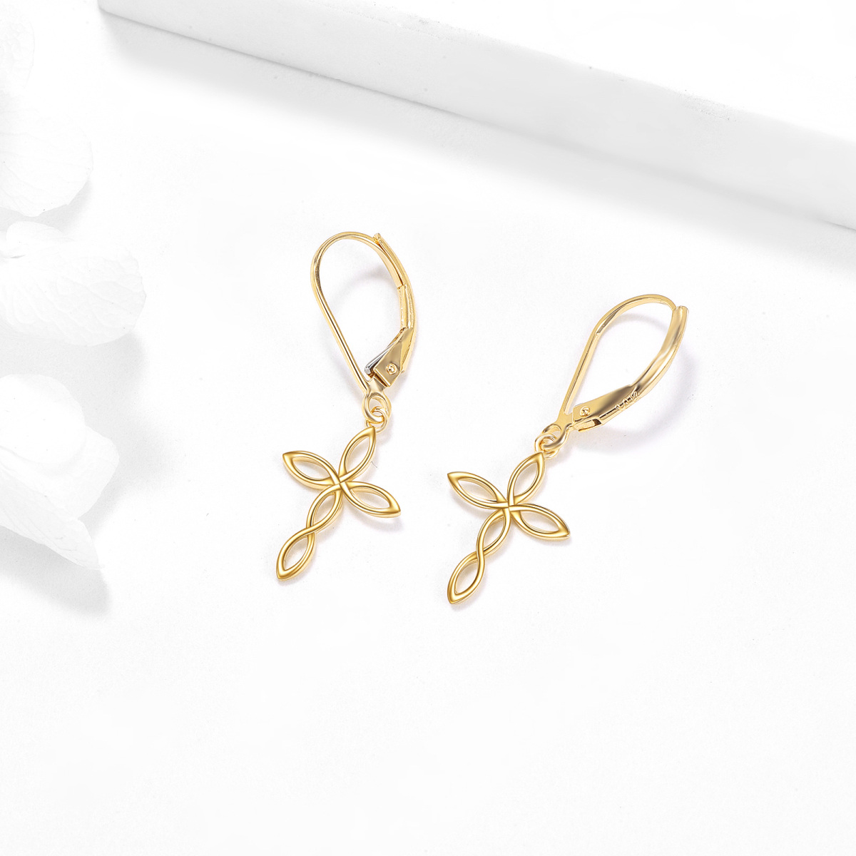 10K Gold Cross Drop Earrings-4