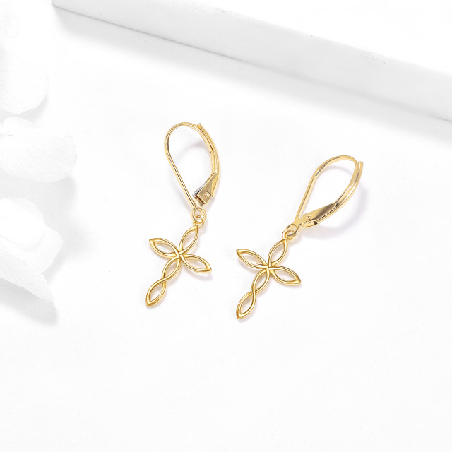 14K Gold Cross Drop Earrings-4