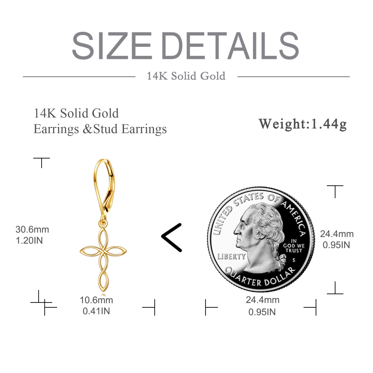 14K Gold Cross Drop Earrings-5