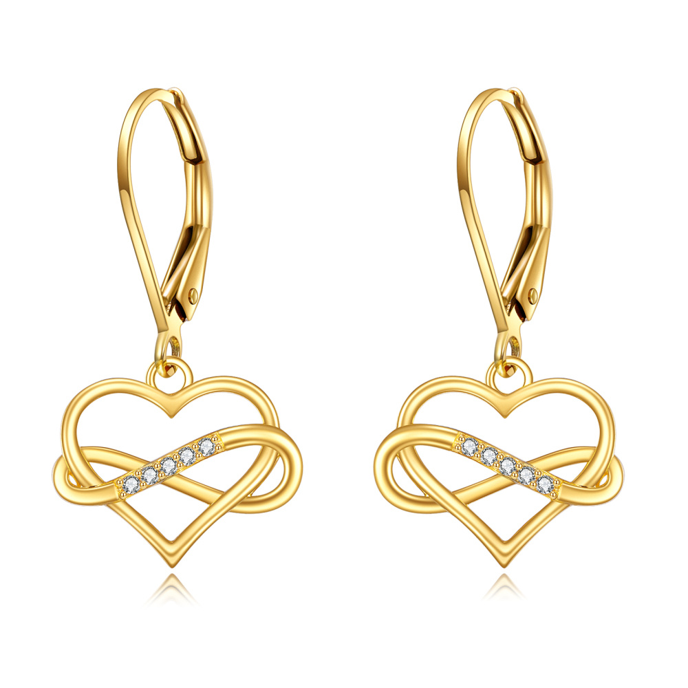 10K Gold Cubic Zirconia Heart & Infinity Symbol Drop Earrings-1