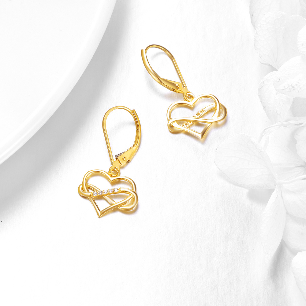 10K Gold Cubic Zirconia Heart & Infinity Symbol Drop Earrings-4