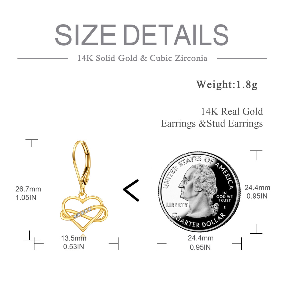 10K Gold Cubic Zirconia Heart & Infinity Symbol Drop Earrings-5