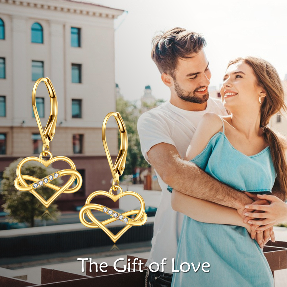 10K Gold Cubic Zirconia Heart & Infinity Symbol Drop Earrings-6
