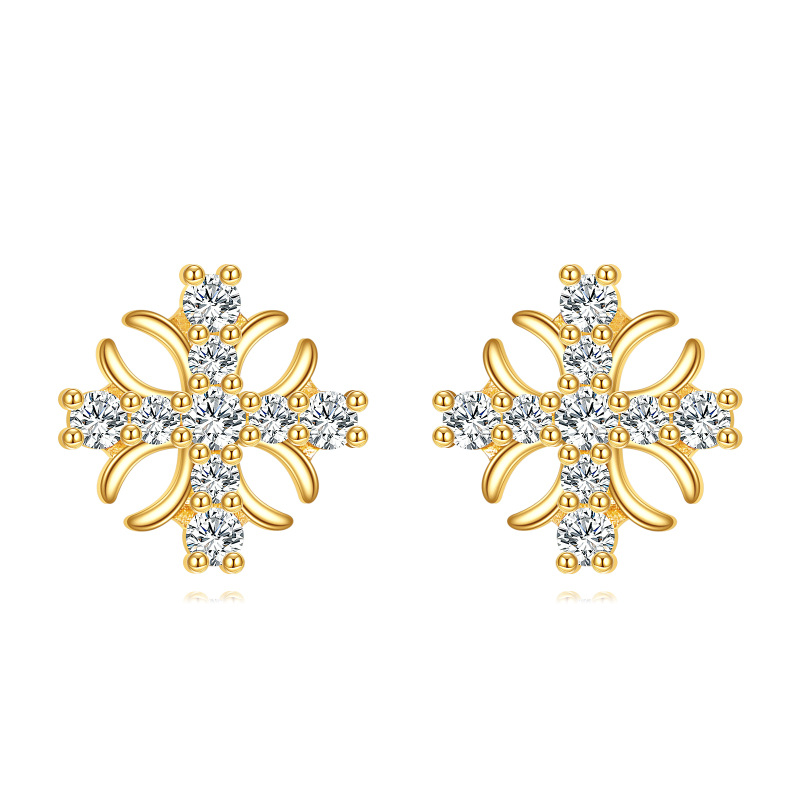10K Gold Cubic Zirconia Cross Earrings-3