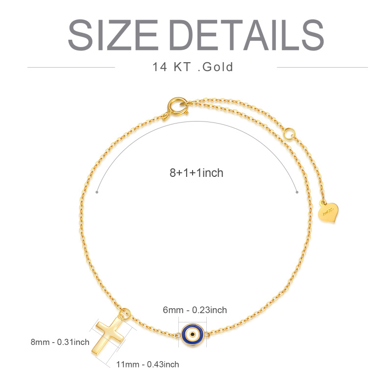18-karätiges Gold-Fußkettchen mit Kreuz- und Nazar-Auge-Anhänger (einlagig)-5