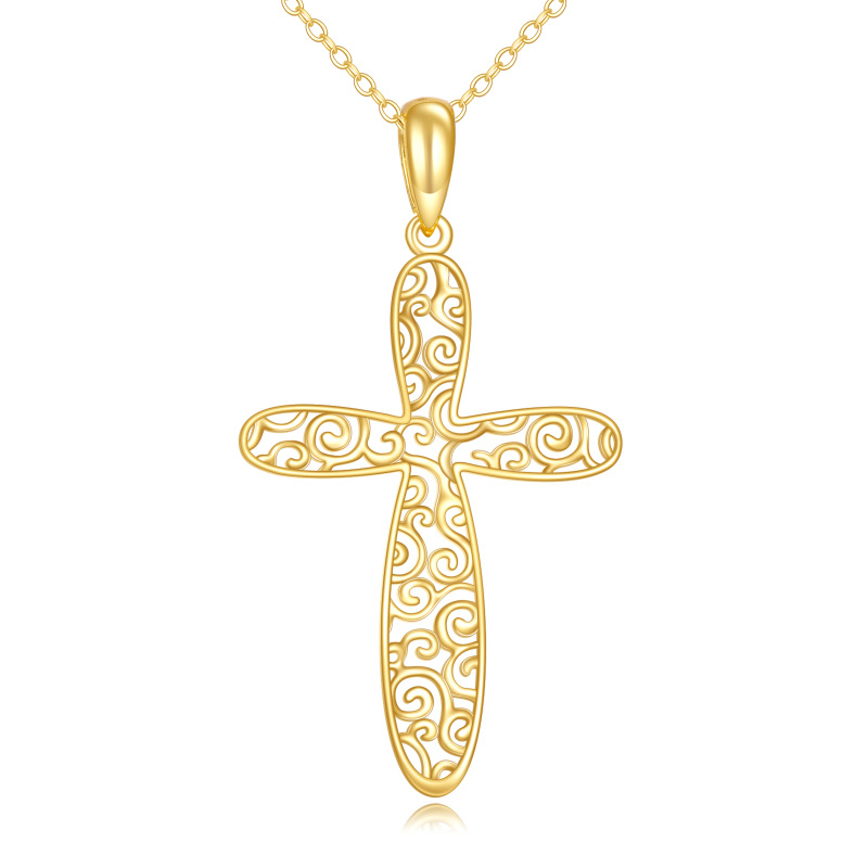 14K Gold Cross Filigree Pendant Necklace-1