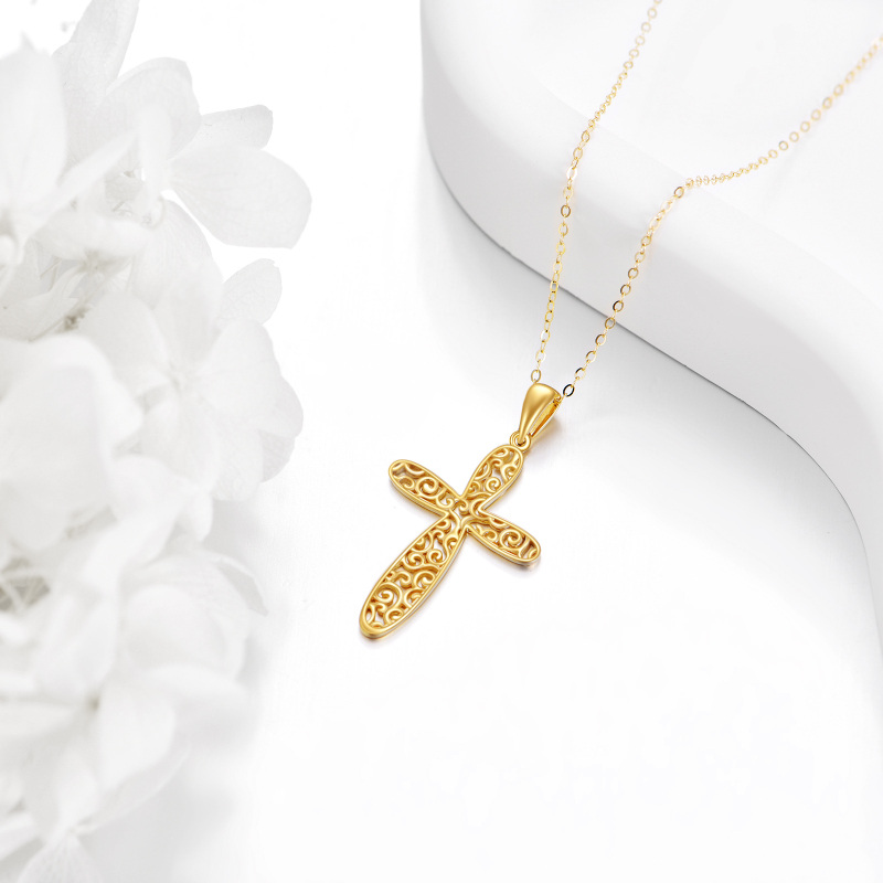 14K Gold Cross Filigree Pendant Necklace-3