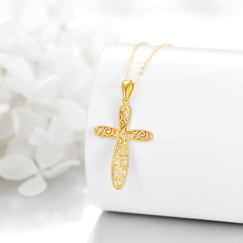 14K Gold Cross Filigree Pendant Necklace-4