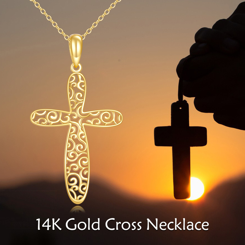 14K Gold Cross Filigree Pendant Necklace-5